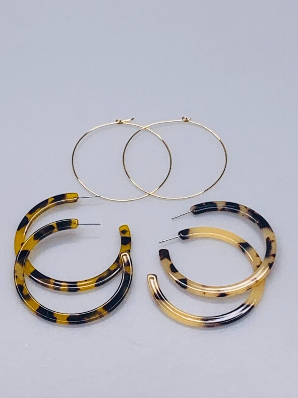 Set of 3 Wow Show 2 Inch Hoop Earrings Gold Tone Animal Print